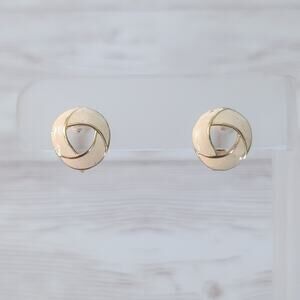 Vintage Trifari Clip On Earrings Dainty Cream Enamel
